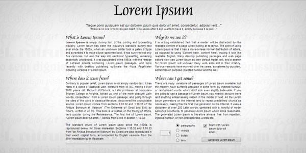 Screenshot of lipsum.com