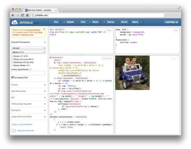 jsFiddle screenshot