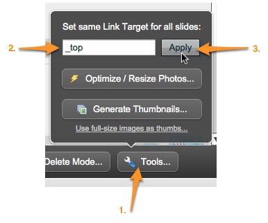 Link target selection on Tools menu